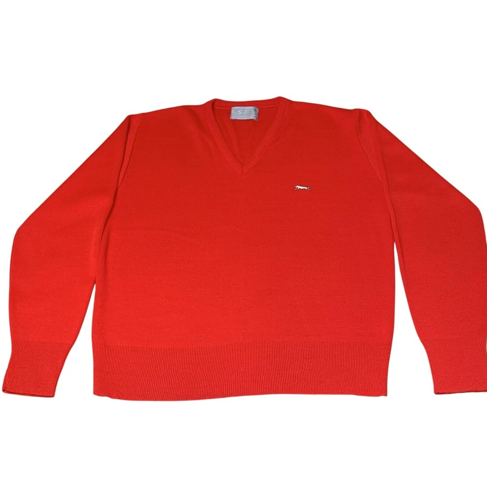 Vintage Le Tigre V Neck Sweater‎ Mens Small Red Preppy Orlon Acrylic USA 80s 90s